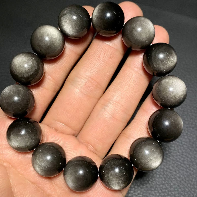8 mm silbernes Glanz-Obsidian-Beruhigungsschutzarmband