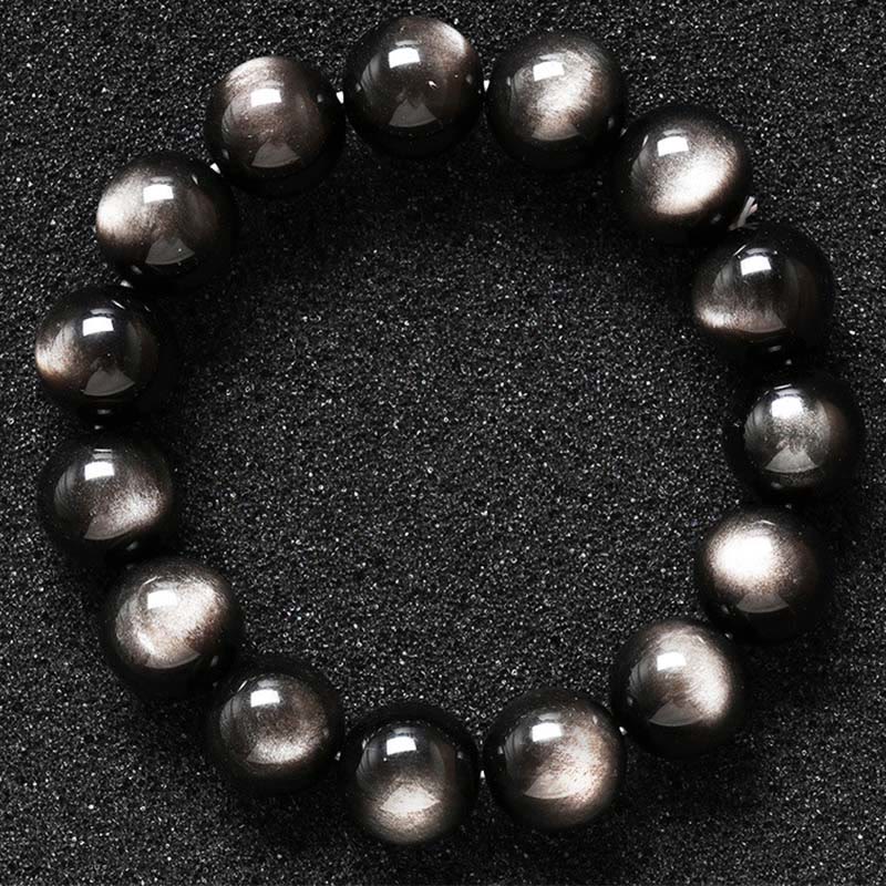 8 mm silbernes Glanz-Obsidian-Beruhigungsschutzarmband