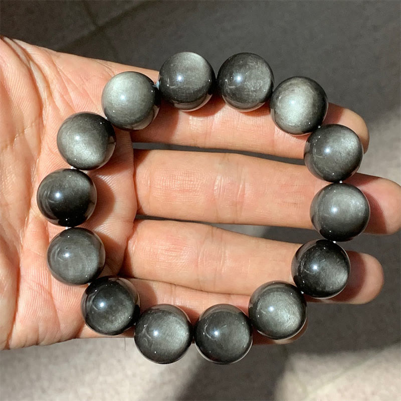 8 mm silbernes Glanz-Obsidian-Beruhigungsschutzarmband
