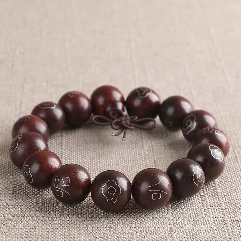 8 mm kleines Blattarmband aus rotem Sandelholz „Om Mani Padme Hum“