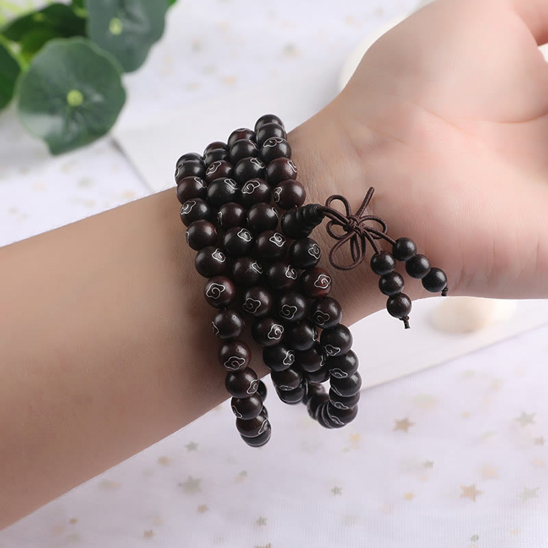 8 mm kleines Blattarmband aus rotem Sandelholz „Om Mani Padme Hum“