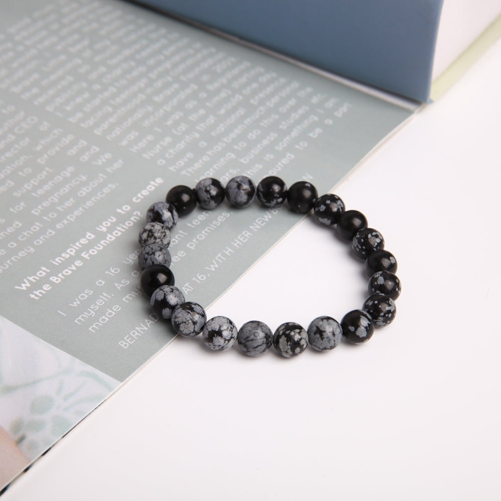 8mm Snowflake Obsidian Crystal Protection Bracelet