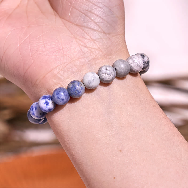 8 mm Sodalith Picasso Jaspis Weiß Türkis Intuition Armband