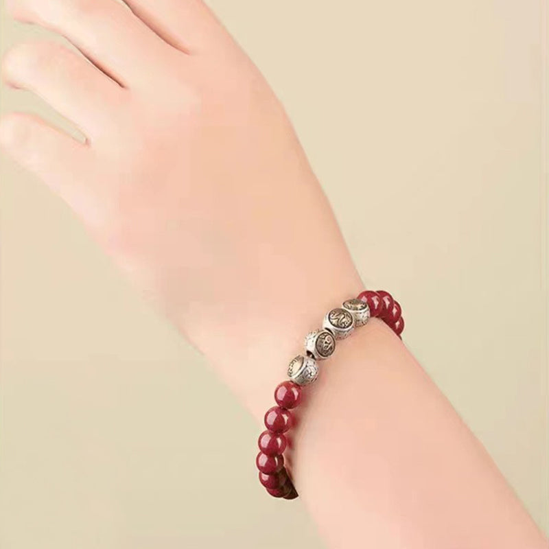 8 mm Sterling Silber Zinnober Vier Tiere Segen Armband