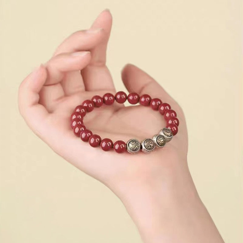 8 mm Sterling Silber Zinnober Vier Tiere Segen Armband