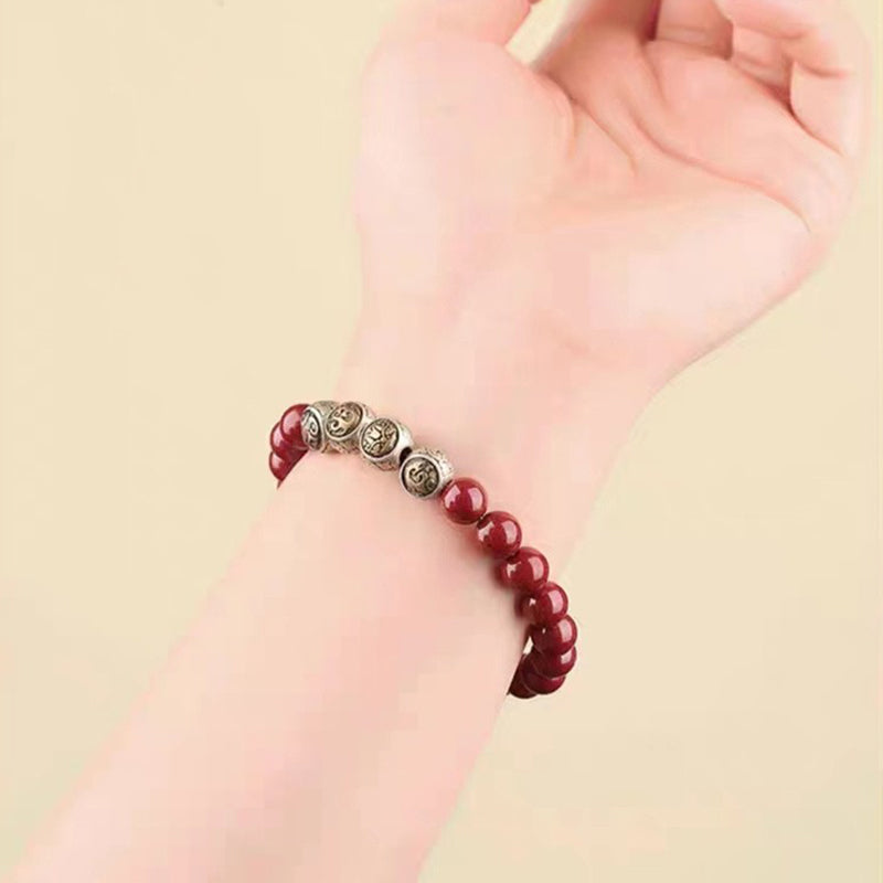 8 mm Sterling Silber Zinnober Vier Tiere Segen Armband