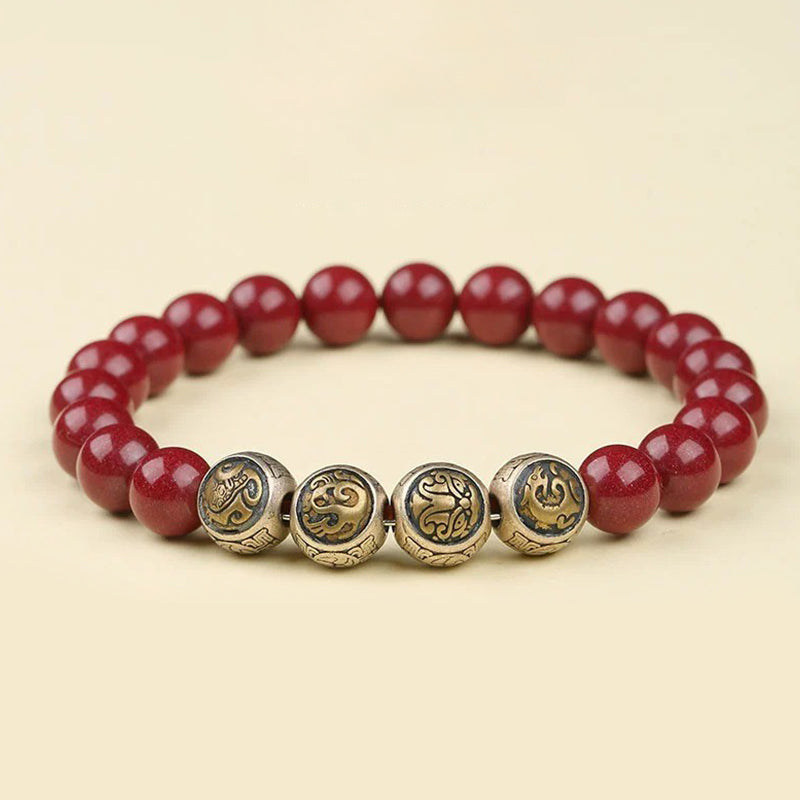 8 mm Sterling Silber Zinnober Vier Tiere Segen Armband