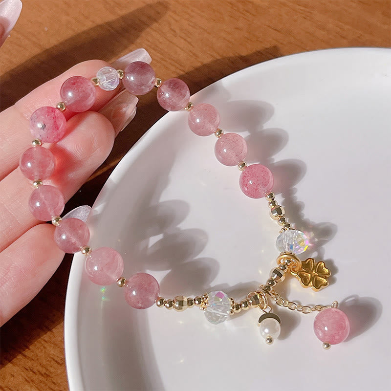8 mm Erdbeerquarz-Armband für Damen | Liebe &amp; Heilung