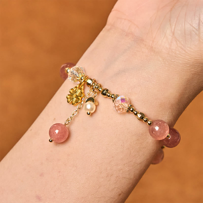 8 mm Erdbeerquarz-Armband für Damen | Liebe &amp; Heilung