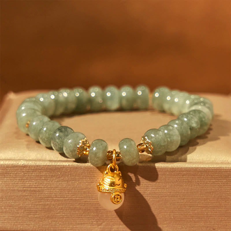 8 mm Erdbeerquarz Cyan Jade Glückskatze Heilarmband