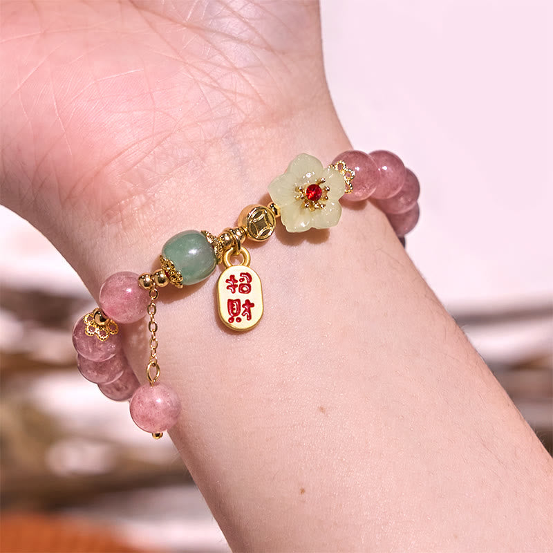 8 mm Erdbeerquarz Fu Charakter Spirituelles Armband
