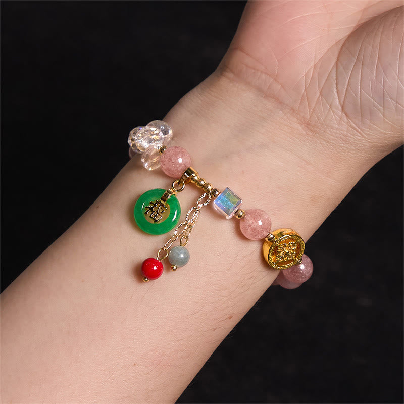 8 mm Erdbeerquarz-Jade-Fu-Charakter-Heilarmband