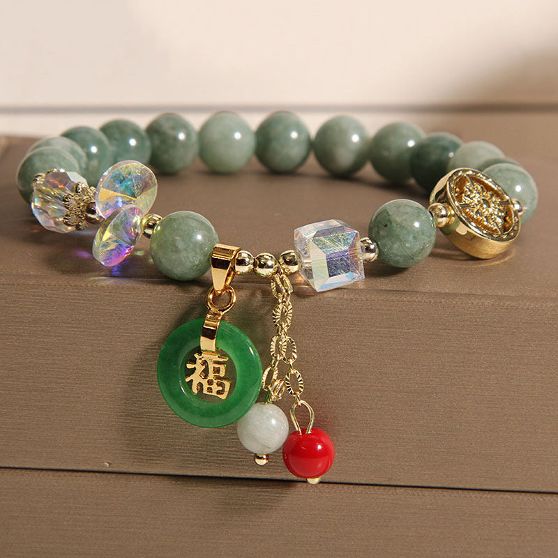 8 mm Erdbeerquarz-Jade-Fu-Charakter-Heilarmband
