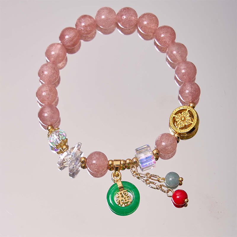 8 mm Erdbeerquarz-Jade-Fu-Charakter-Heilarmband