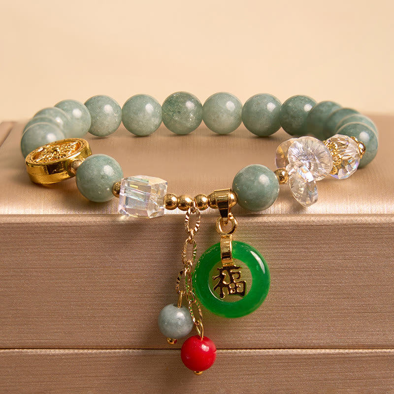 8 mm Erdbeerquarz Jade Fu Charm Heilarmband