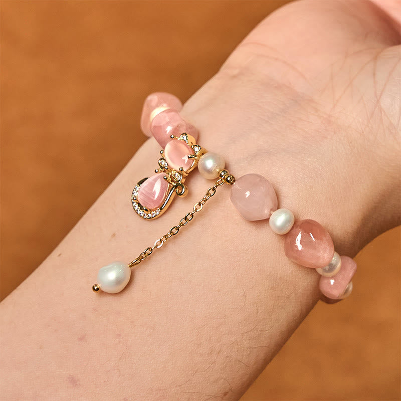 8 mm Erdbeerquarz-Perlen-Armband mit positiver Energie für Damen