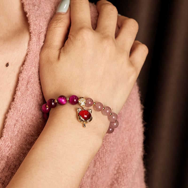 8 mm Erdbeerquarz-Pixiu-Armband – Liebe, Reichtum und Schutz