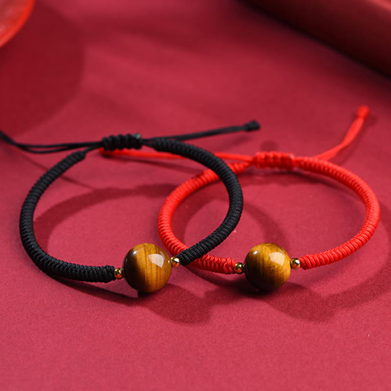 8 mm großes Schutzarmband mit drei Perlen und Tigerauge, mit rotem oder schwarzem Seil