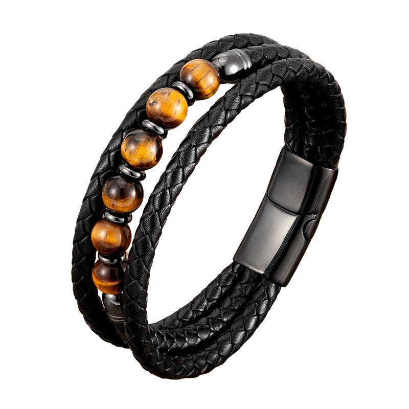 8 mm Tigerauge-Perlen-Positives Balance-Lederarmband