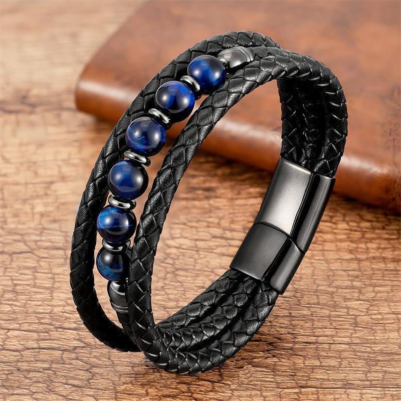8 mm Tigerauge-Perlen-Positives Balance-Lederarmband