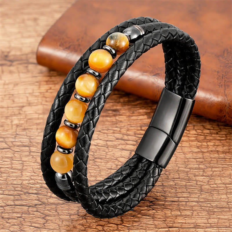8 mm Tigerauge-Perlen-Positives Balance-Lederarmband