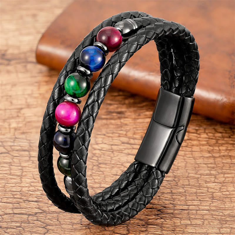 8 mm Tigerauge-Perlen-Positives Balance-Lederarmband