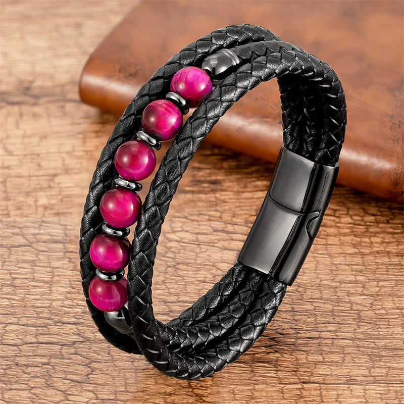 8 mm Tigerauge-Perlen-Positives Balance-Lederarmband