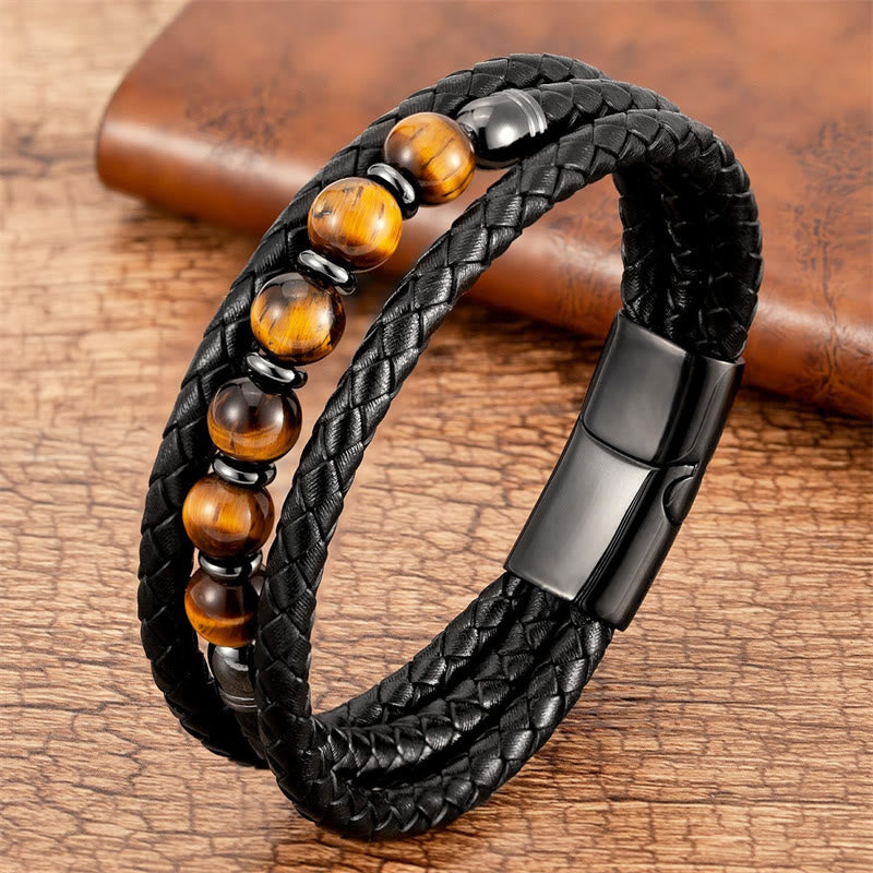 8 mm Tigerauge-Perlen-Positives Balance-Lederarmband