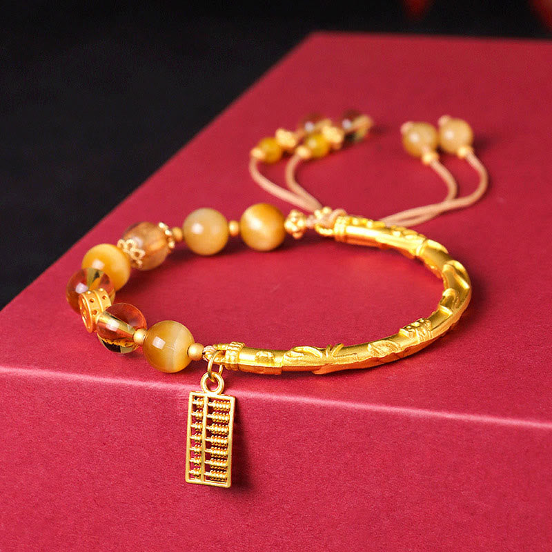 8 mm Tigerauge-Citrin-Schutzarmband mit Abakus-Anhänger