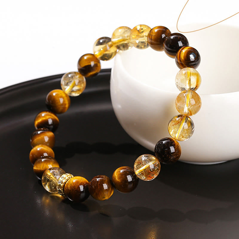 8 mm Tigerauge-Citrin-Kraftarmband für Damen