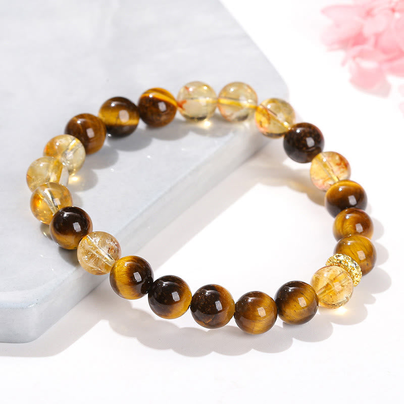 8 mm Tigerauge-Citrin-Kraftarmband für Damen