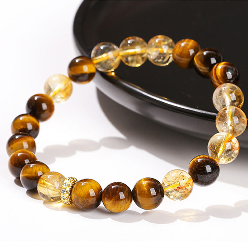 8 mm Tigerauge-Citrin-Kraftarmband für Damen