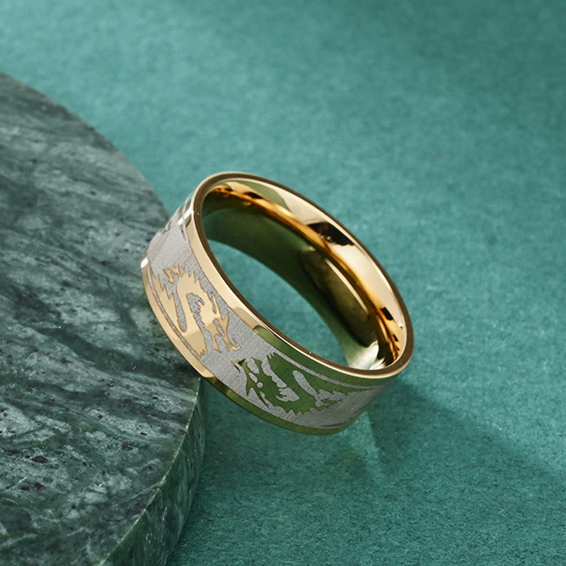 8 mm Titanstahl-Schutzring mit geschnitztem Drachen