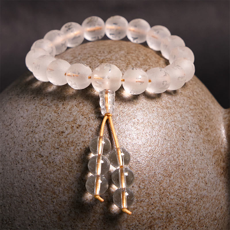 8 mm weißes Kristall-Meditationsarmband „Om Mani Padme Hum“