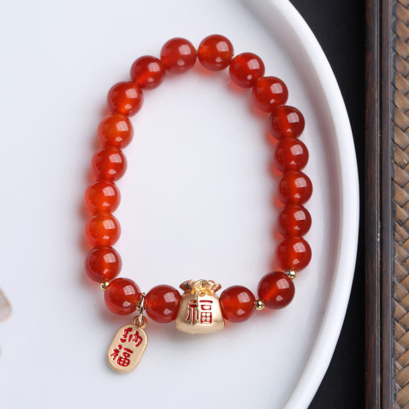 8mm Weiß Rot Achat Schutzarmband Fu Symbol