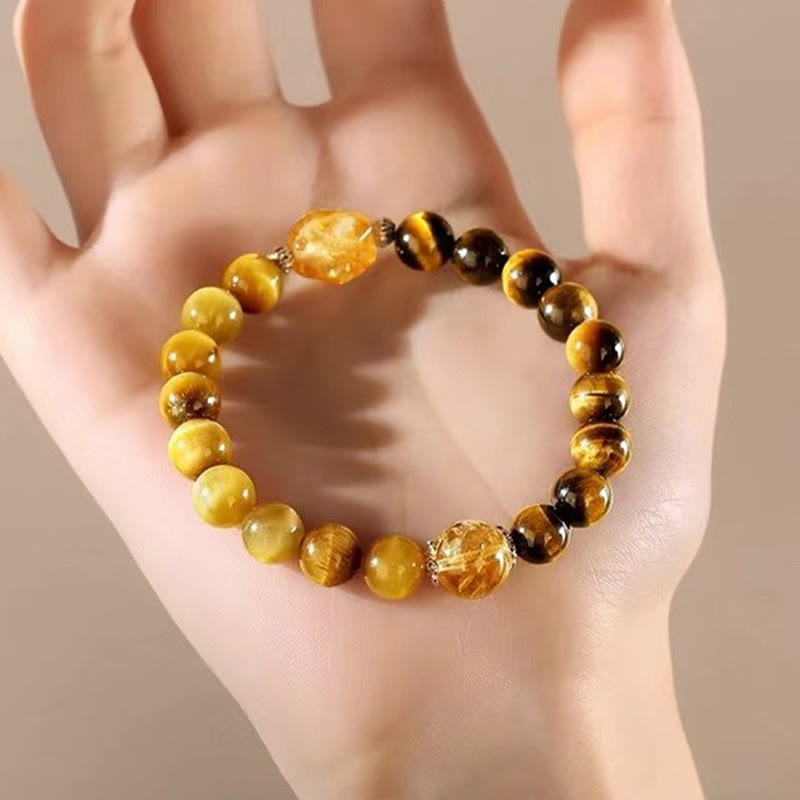 8 mm Gelb-Schwarzes Tigerauge-Citrin-Stärkearmband