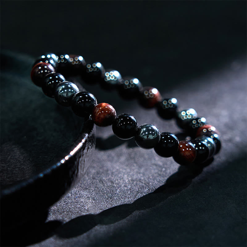 8 mm gelbes Tigerauge-Obsidian-Hämatit-Armband für Herren