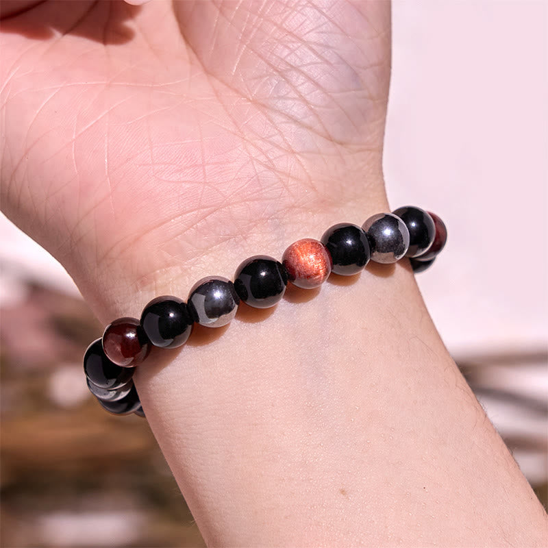 8 mm gelbes Tigerauge-Obsidian-Hämatit-Armband für Herren