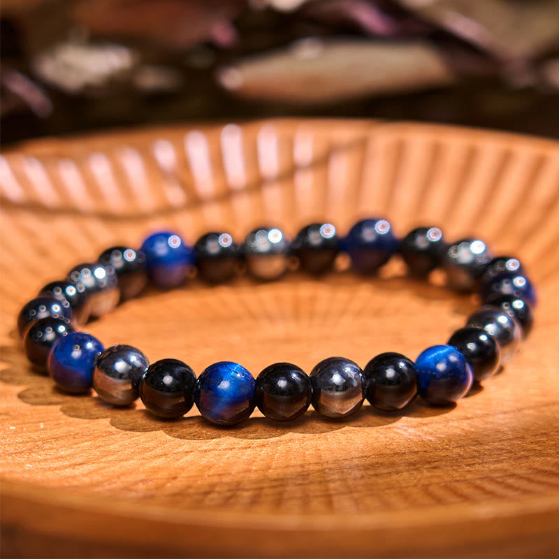 8 mm gelbes Tigerauge-Obsidian-Hämatit-Armband für Herren