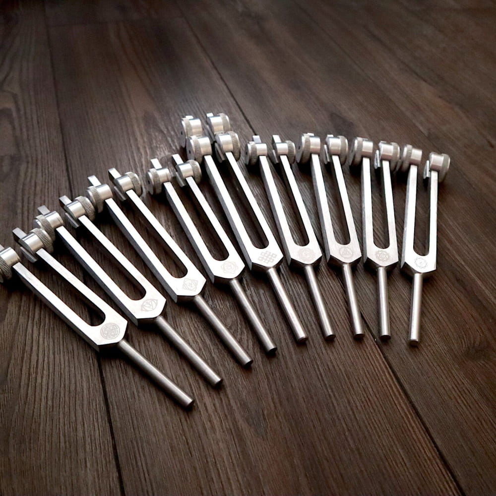 8pc Silver Tuning Fork Set for Chakra Healing - Root to Crown - On sale