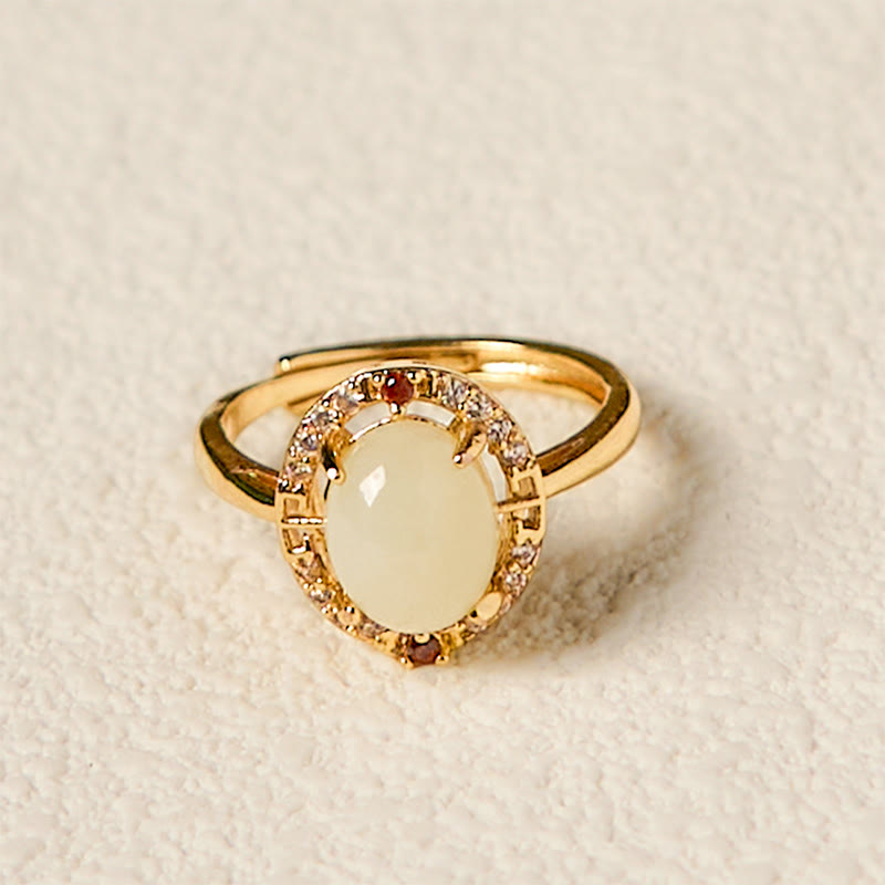 8x10mm Hetian Jade Glücksring mit Zirkonia in Kupfer