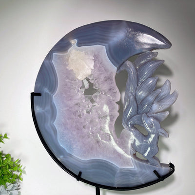 9,8 Zoll Druzy Amethyst Achat Mond Gesicht Fuchs Schnitzerei