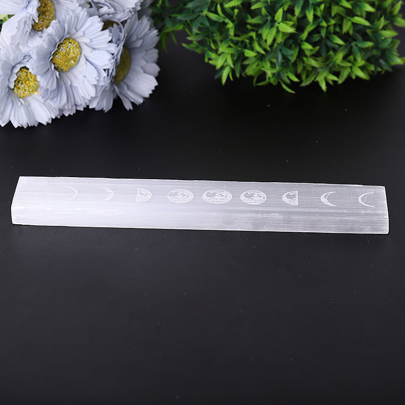 9-inch Selenite Wand with Moon Pattern for Meditation