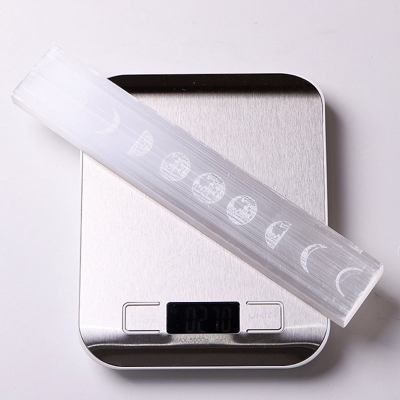 9-inch Selenite Wand with Moon Pattern for Meditation