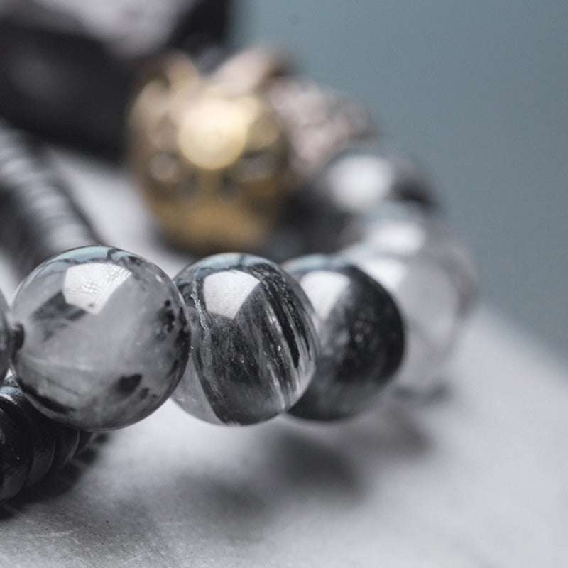 Schwarzes Rutilquarz-Weisheitsarmband 8 mm für Balance