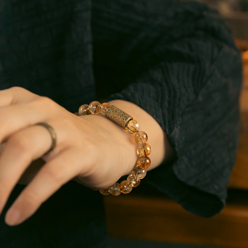 Natural Citrine Protection Bracelet with Brass Beads