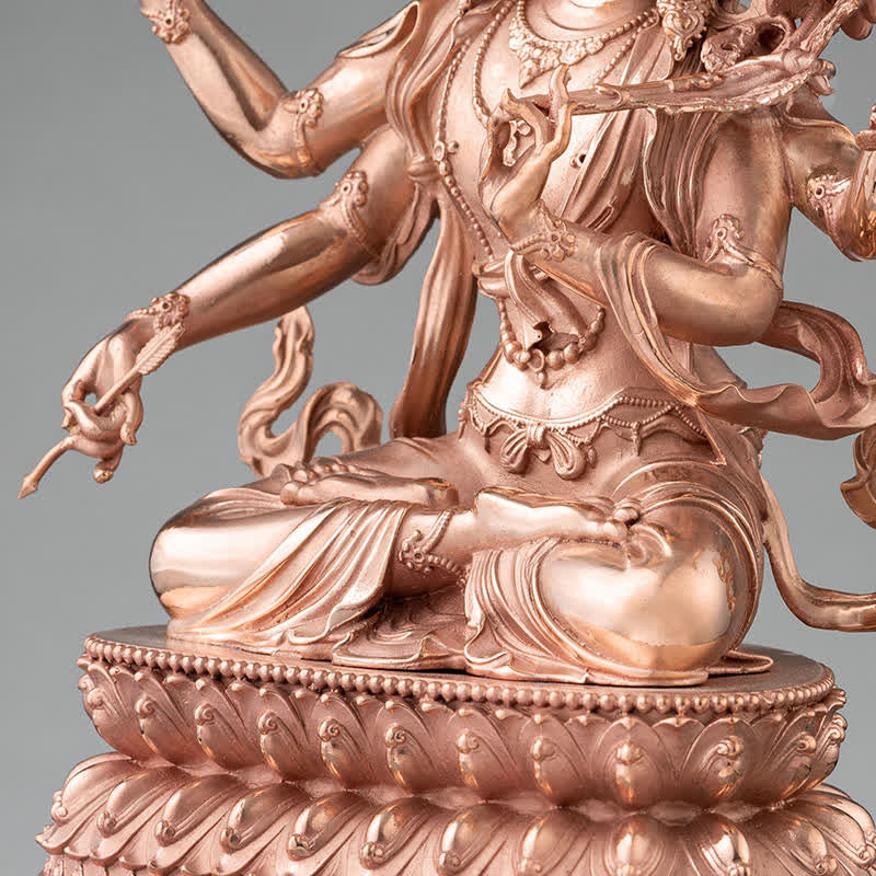 Four-Armed Manjusri Copper Buddha Statue 10cm Meditation