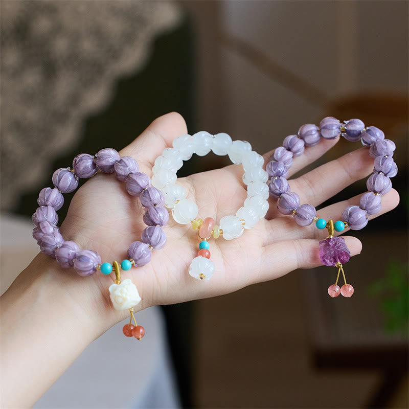 Unisex Fluorite Bracelet with Liuli Glass Beads & Dancing Lion Charm