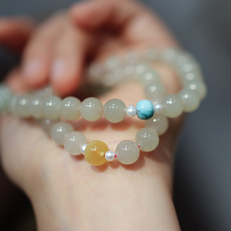 8mm Hetian Jade Lotus Bracelet Double Wrap for Abundance