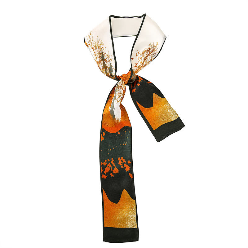 6cm x 125cm Mulberry Silk Twilly Scarf | Dunhuang Frescoes Sunset Pattern
